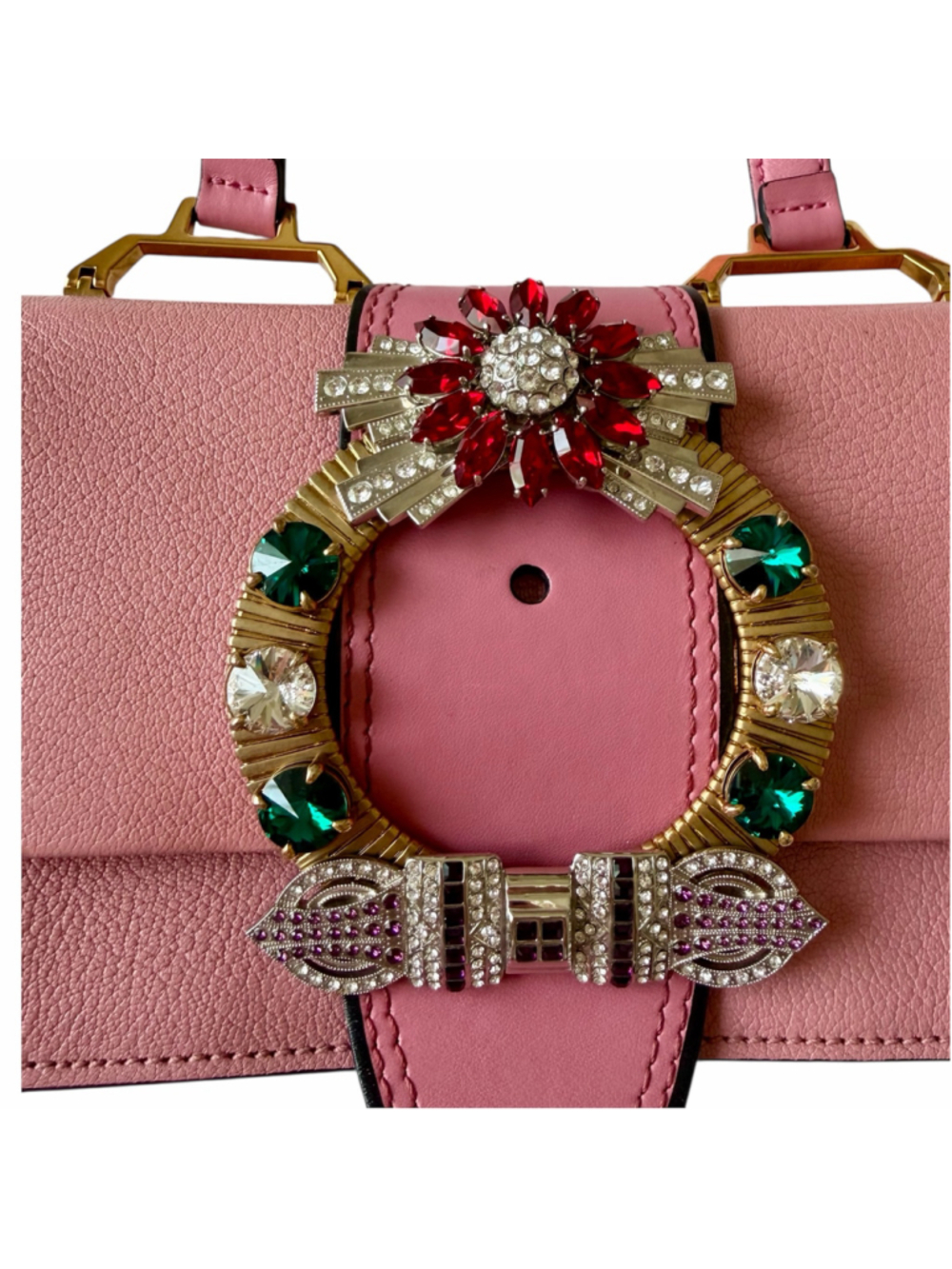 Miu Miu Miu Lady Crystal-Embellished Madras Leather Shoulder Bag - Pink - Picture 3 of 16